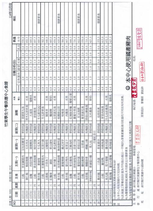 114年12月份菜單圖片